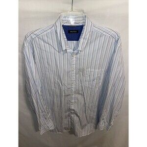 Nautica Dress Shirt Men’s Size 2XL White Striped Long Sleeve Button Up